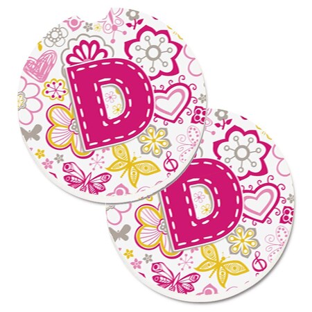 Carolines Treasures Letter D Flowers and Butterflies Pink Set of 2 Cup Holder Car Coaster CJ2005-DCARC